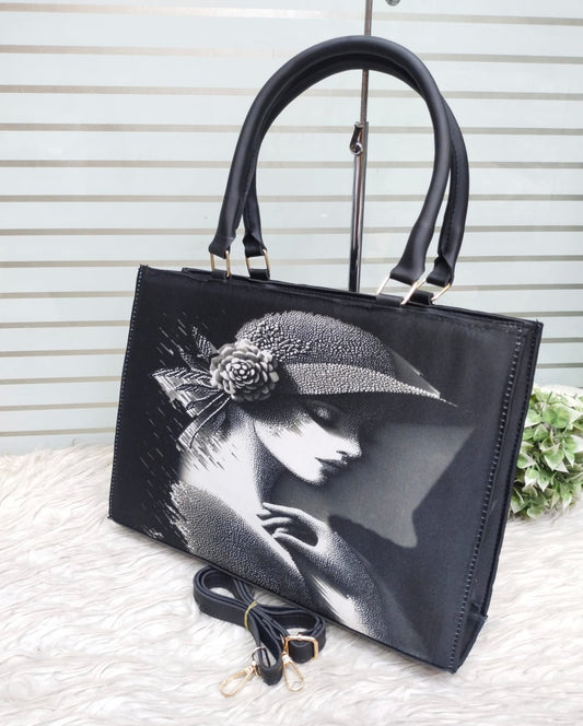 Vintage Muse Printed Handbag – Elegant Designer Tote